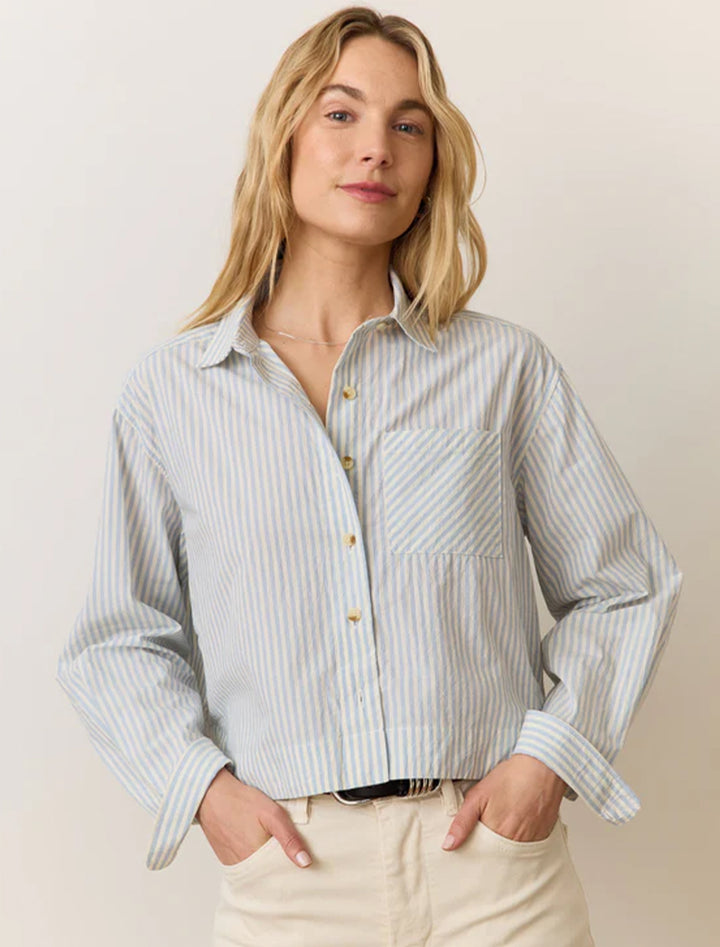 cali poplin cropped shirt in harbor stripe