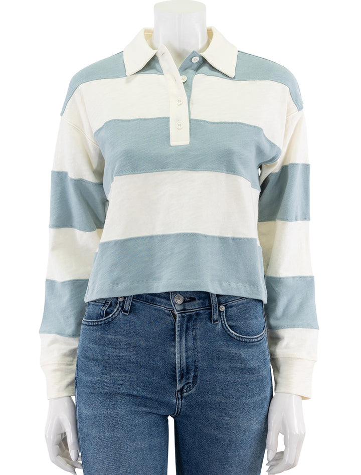 rugby crop polo in faded aqua stripe