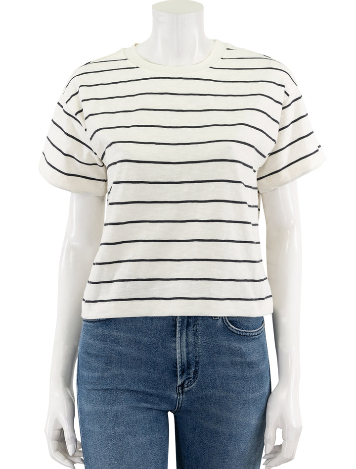 vintage slub crop tee in white and black stripe