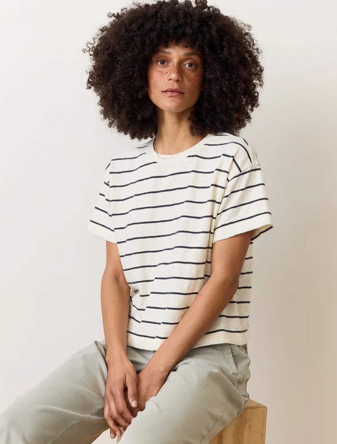 vintage slub crop tee in white and black stripe