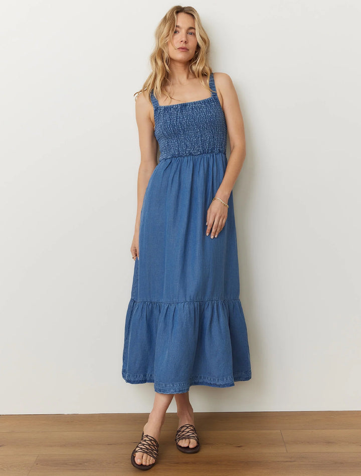 selene maxi dress in medium wash denim