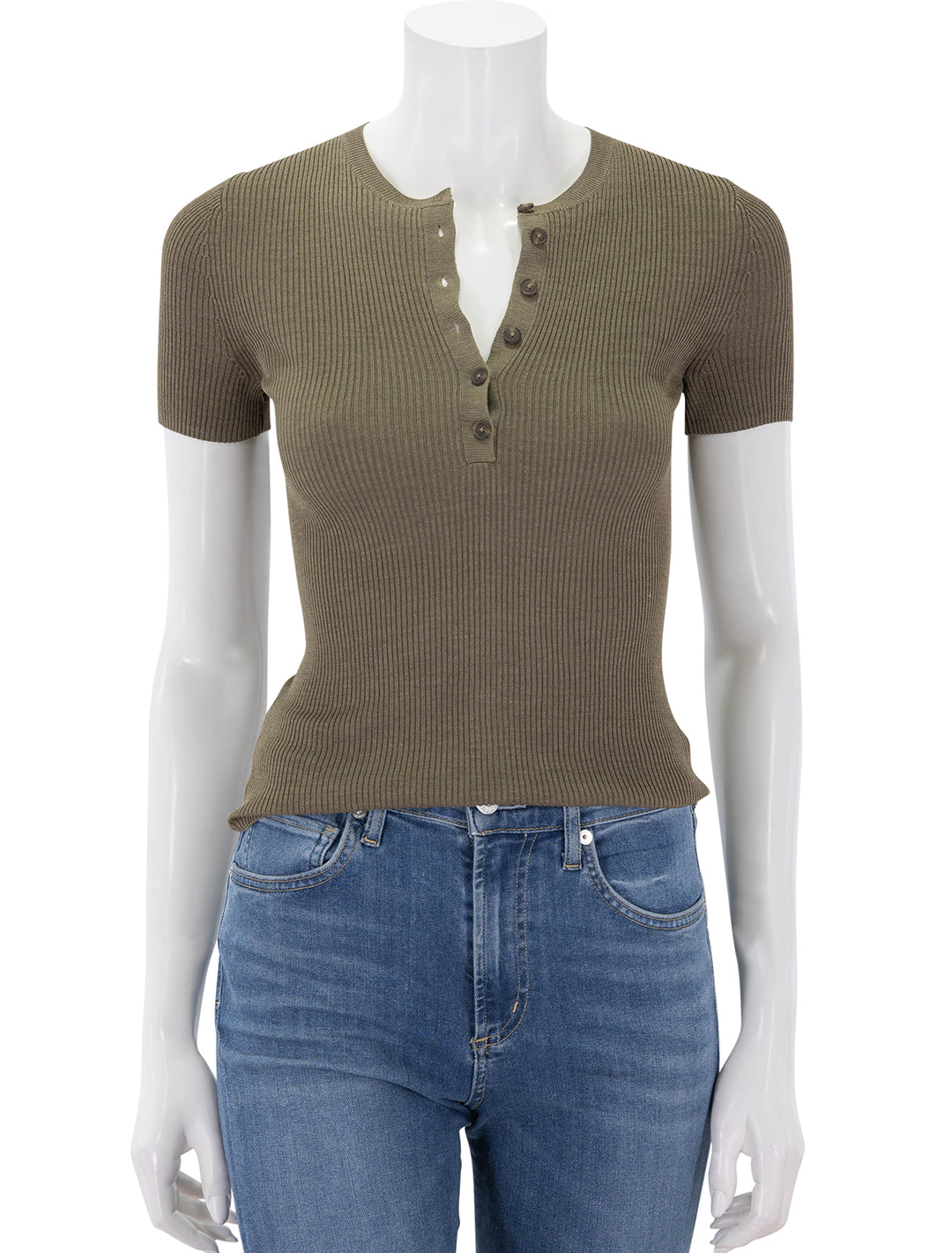 front view of francene sweater in military green