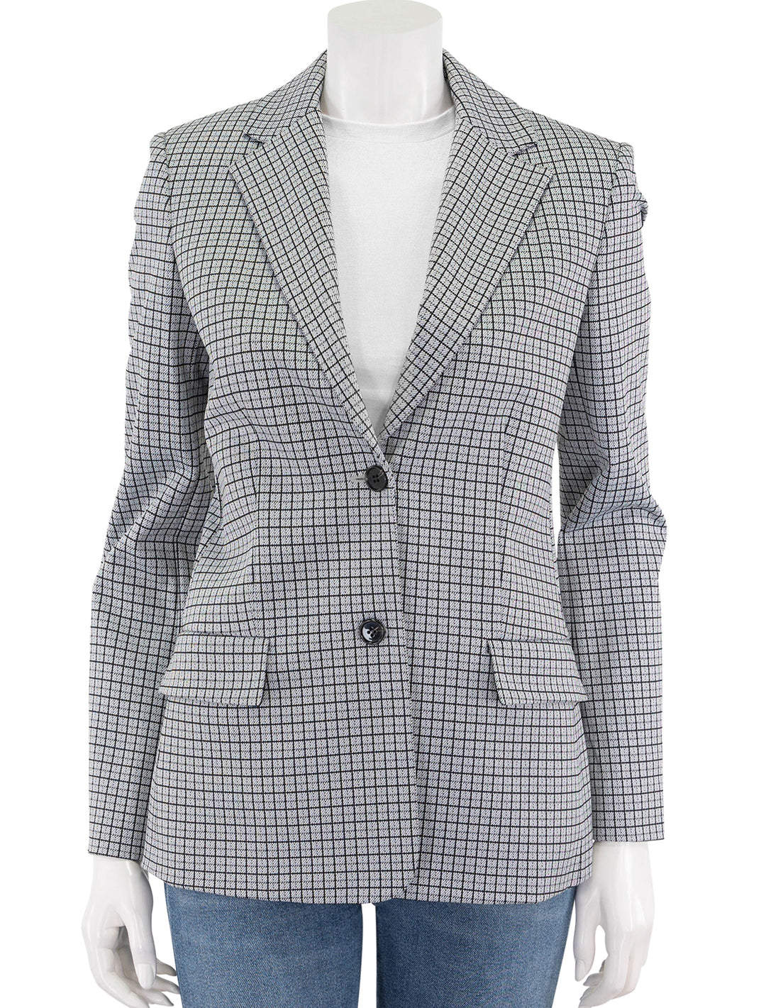 two button blazer in fog multi grid