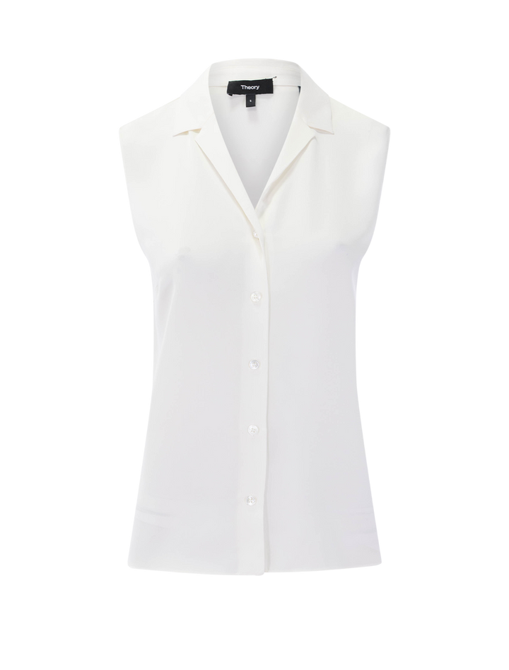 sleeveless camp collar blouse in ivory