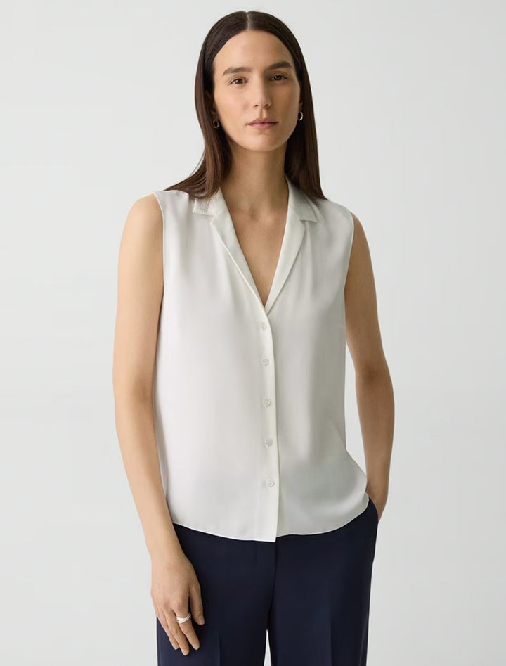 sleeveless camp collar blouse in ivory