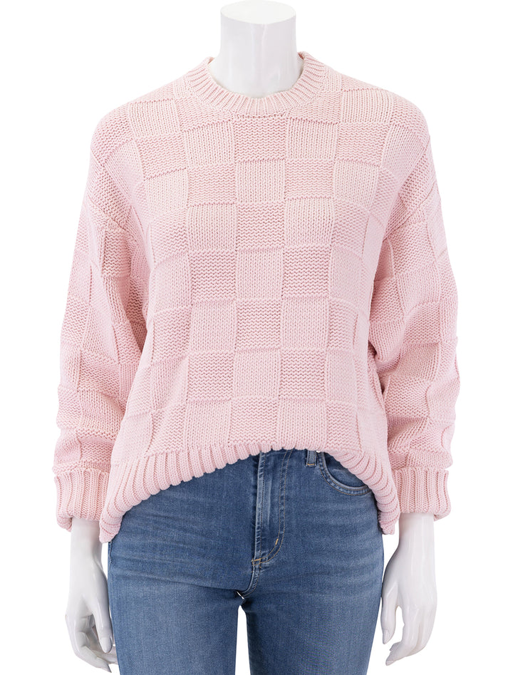 checker cozy crew in powder pink