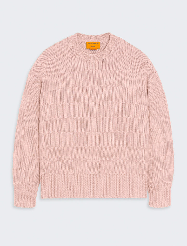 checker cozy crew in powder pink