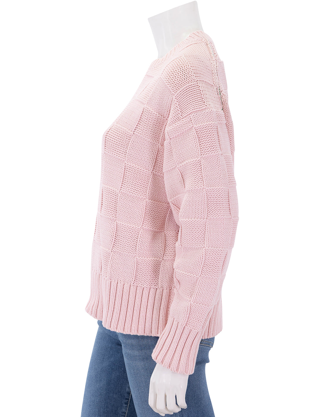 checker cozy crew in powder pink