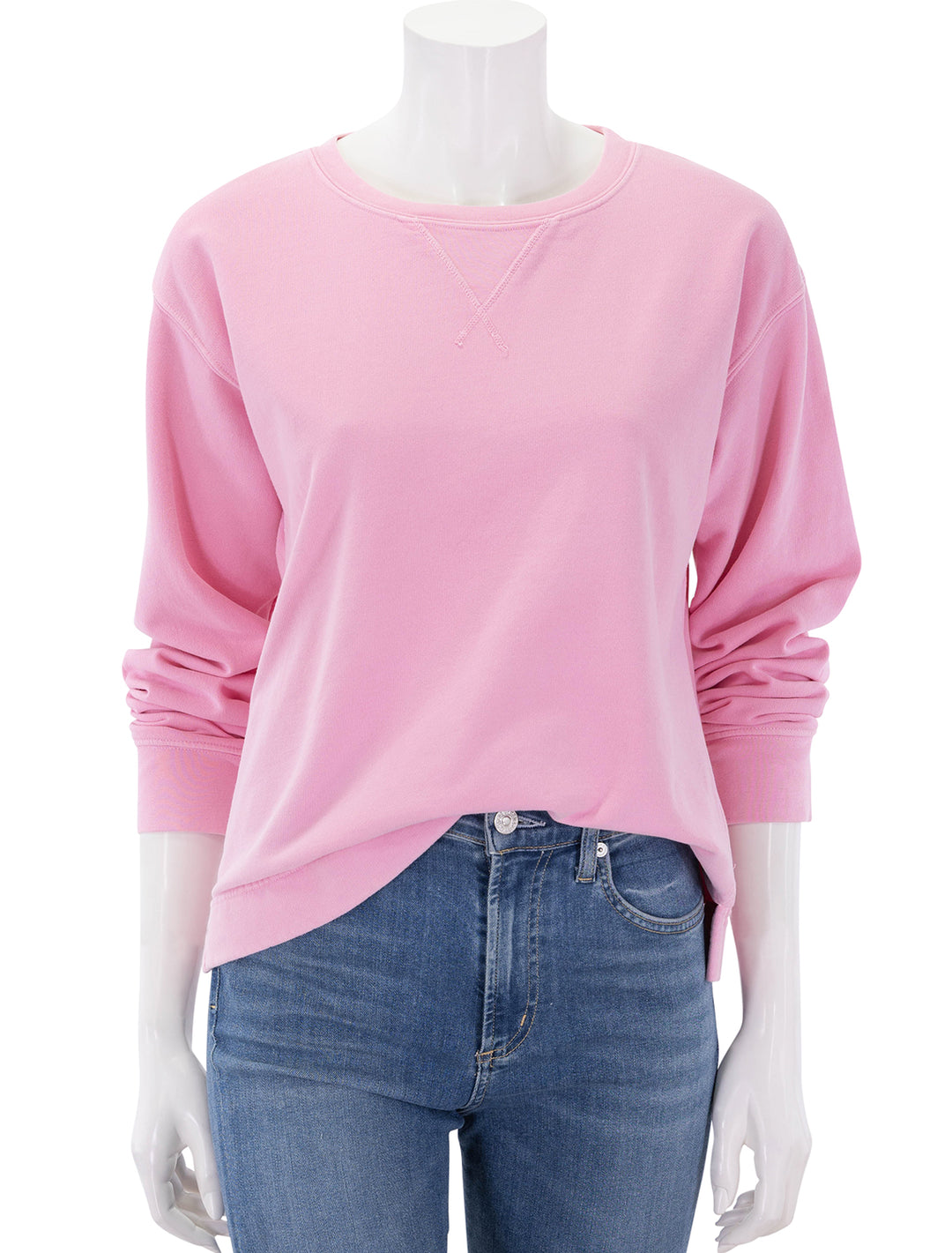 front view of andersen sweatshirt in flamingo