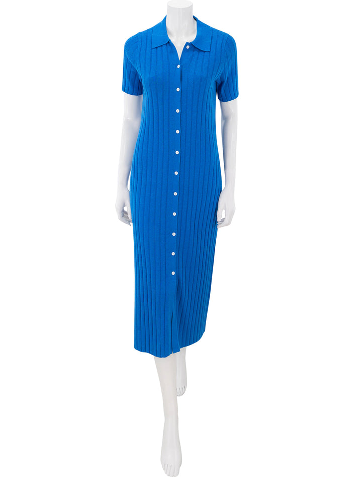 front view of alice ribbed sweater dress in cerulean blue