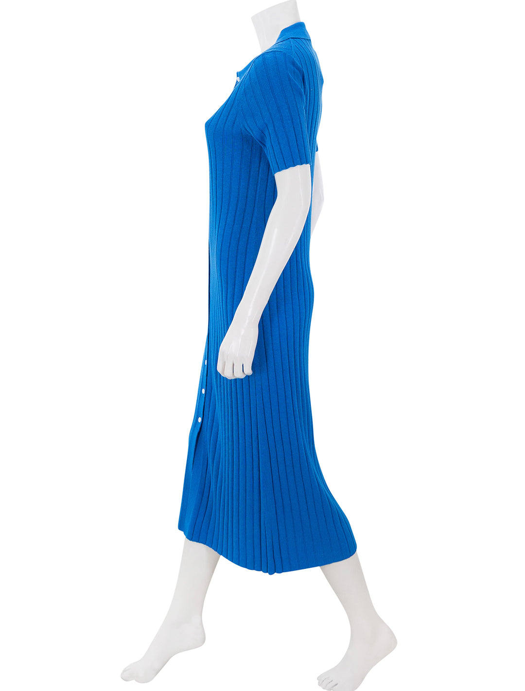 side view of alice ribbed sweater dress in cerulean blue