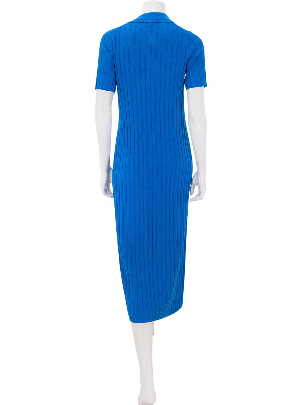 back view of alice ribbed sweater dress in cerulean blue