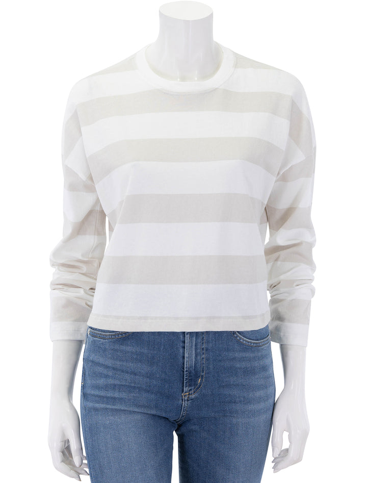 cropped long sleeve tee in grey and white stripe