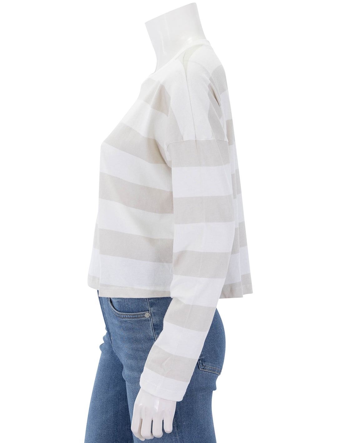 cropped long sleeve tee in grey and white stripe
