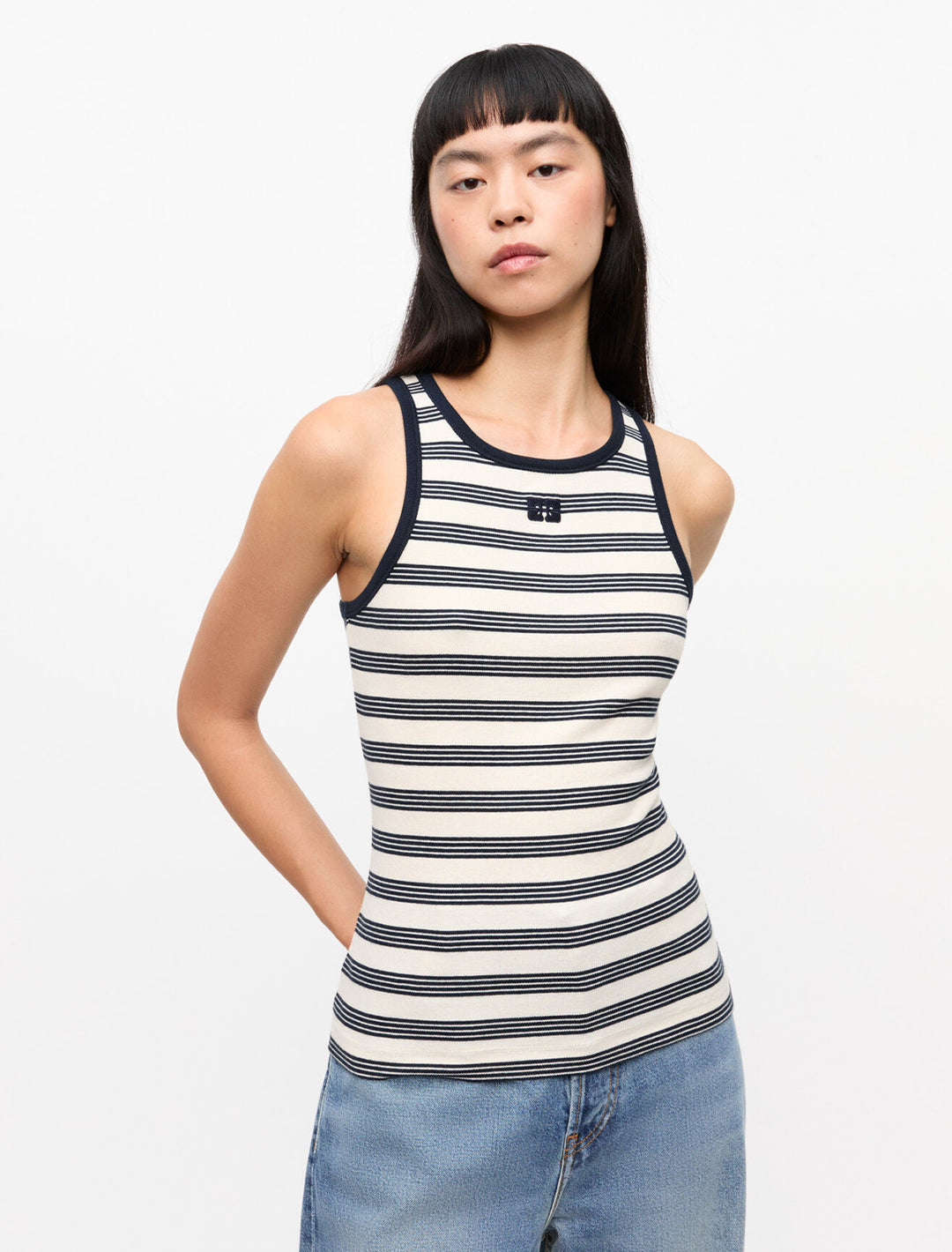 cotton rib tank in sky captain stripe