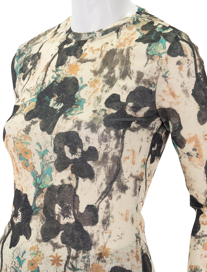 printed marl mesh long sleeve top in afterglow