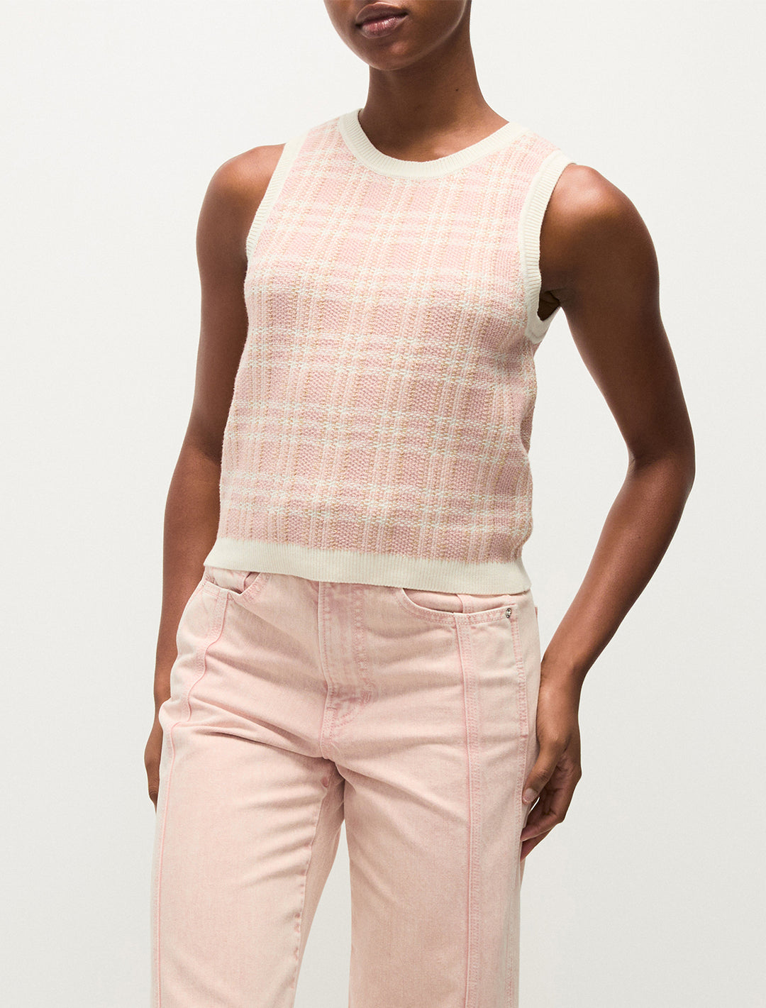 cropped jerrel knit tank in off white and pink clay