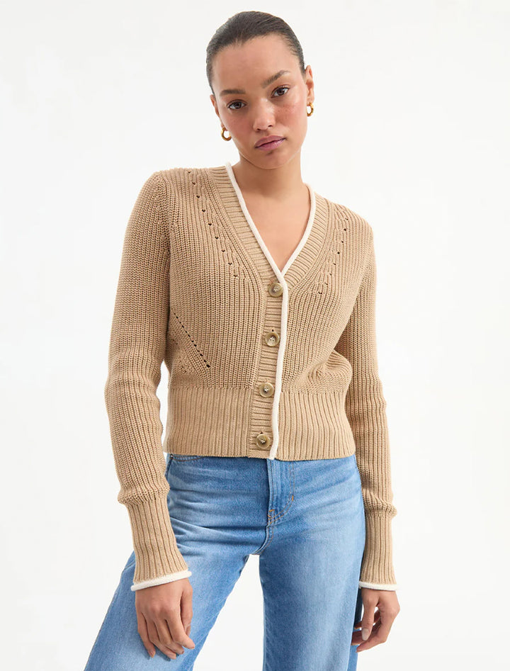 beatrice cardigan in stone khaki