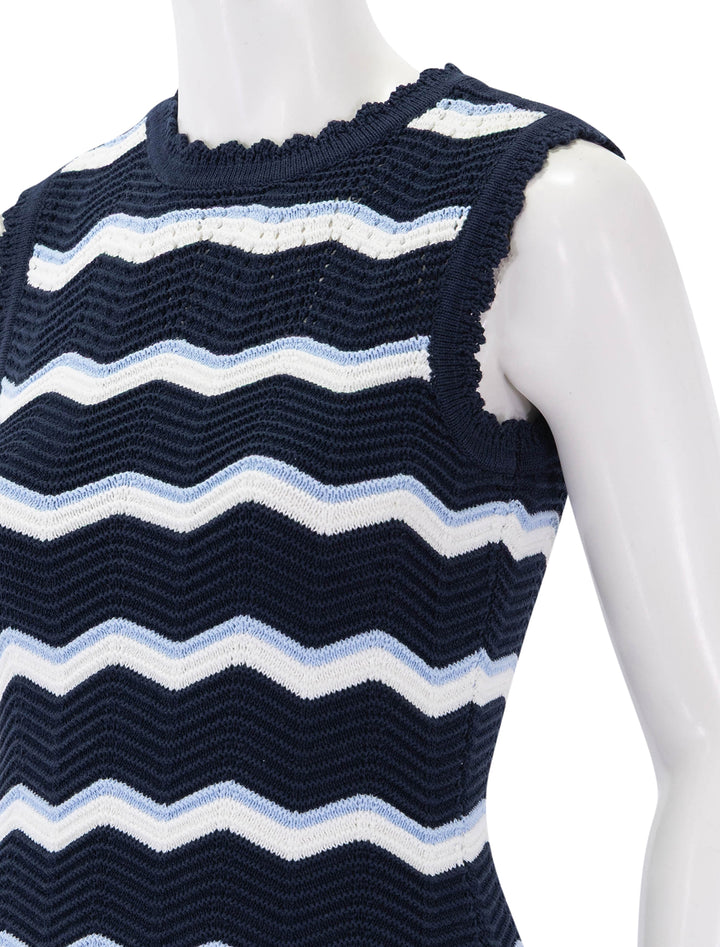 templeton dress in navy, off-white, and bluebell stripe