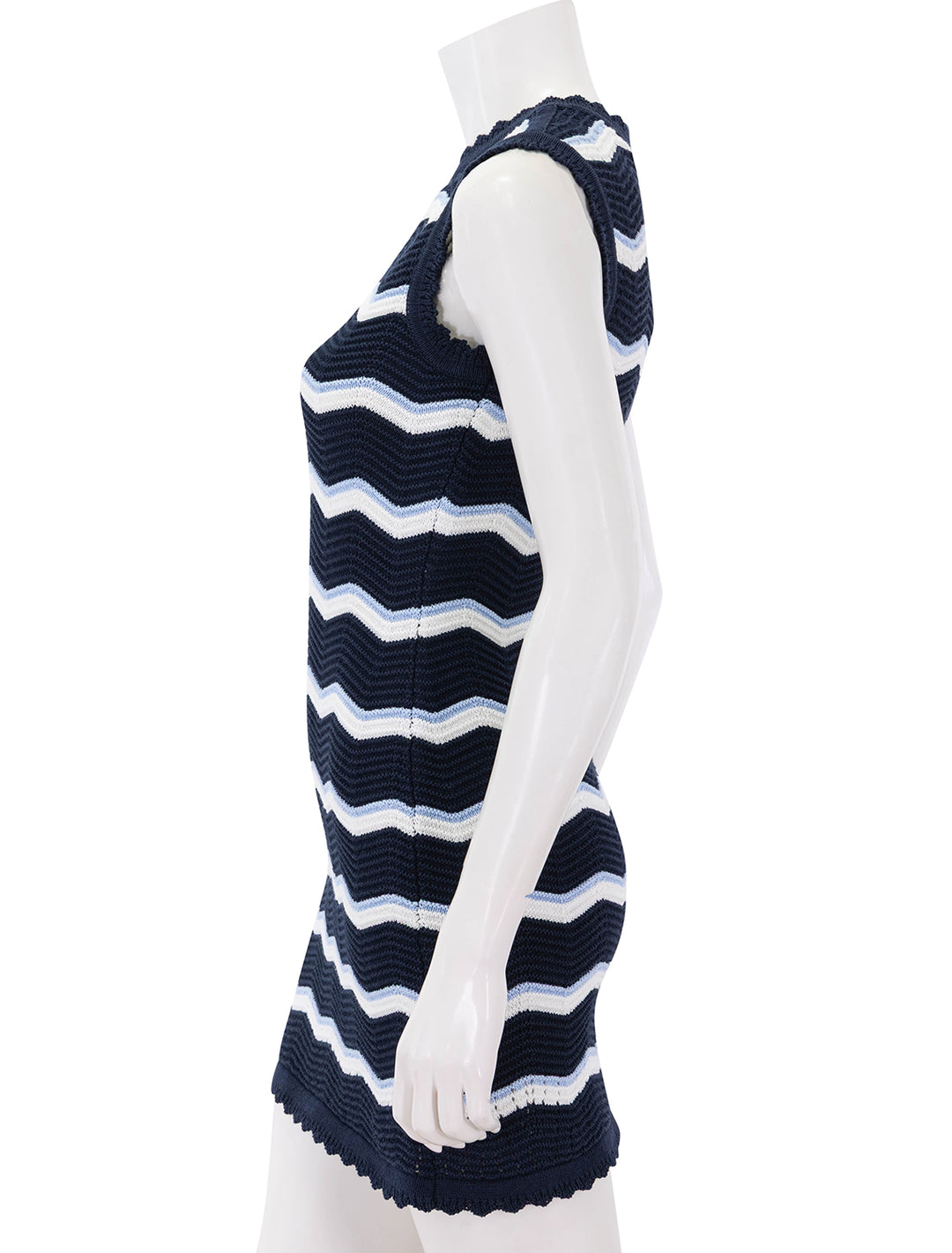 templeton dress in navy, off-white, and bluebell stripe