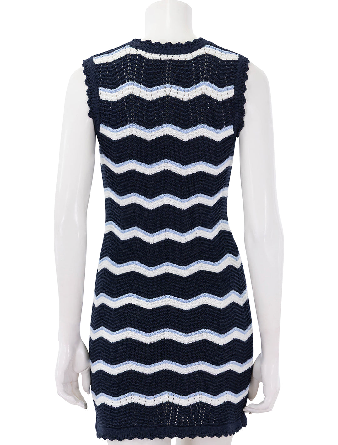 templeton dress in navy, off-white, and bluebell stripe