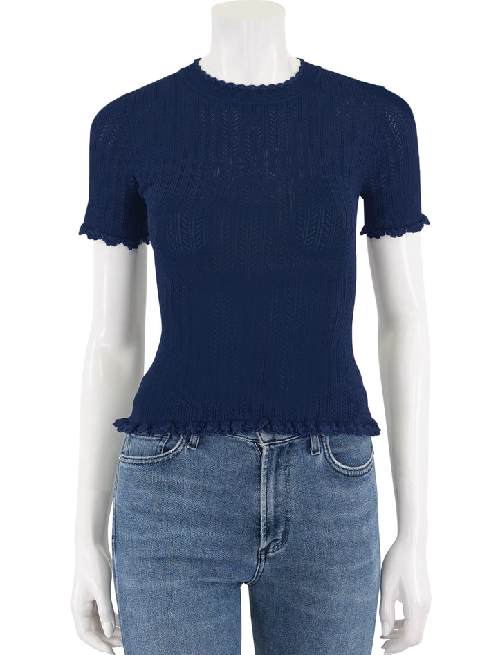 abbie knit short sleeve tee in navy