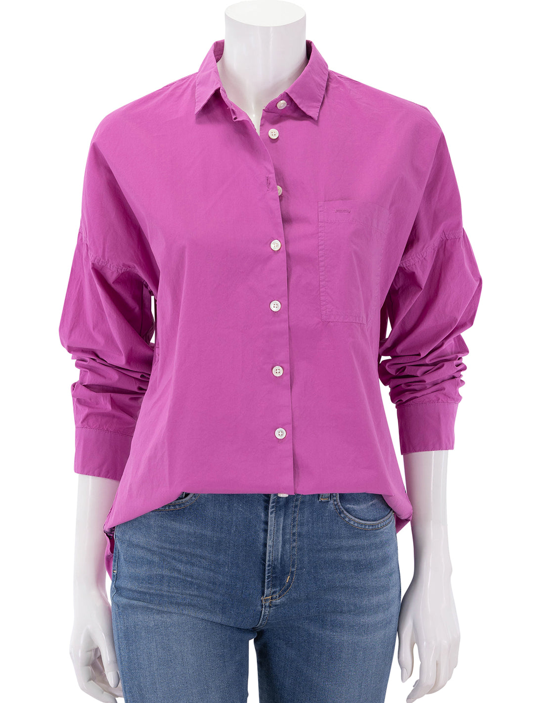 front view of jo shirt in rosebud paper poplin