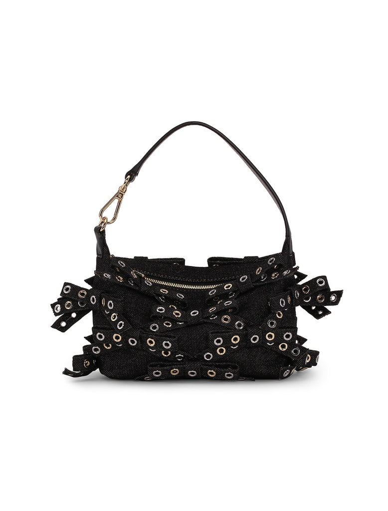 【GANNI】Butterfly Small Pouch Bow Eyelet Mix Denim Dark Navy Dark Blue Denim Small Butterfly Pouch Bow Bag | GANNI