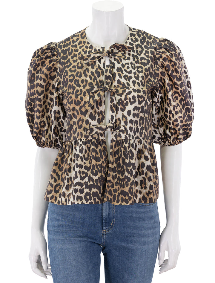 leopard printed poplin peplum blouse