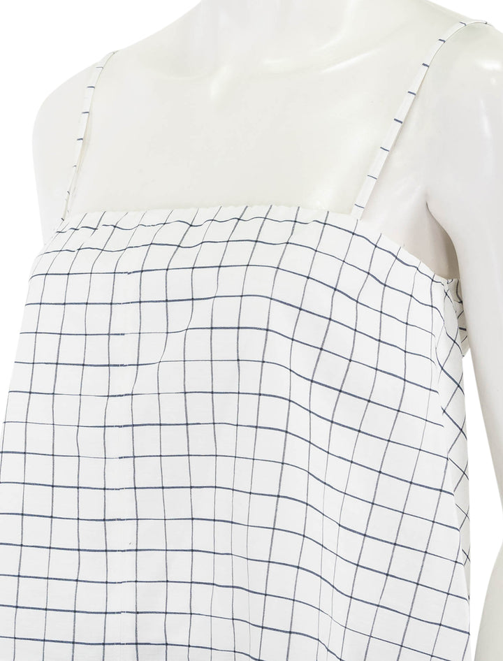 trellis plaid tie back top in off white and navy