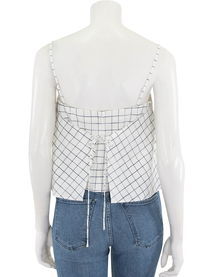 trellis plaid tie back top in off white and navy