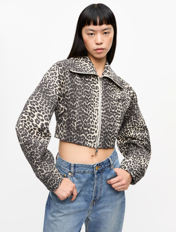 leopard print curve sleeve short jacket