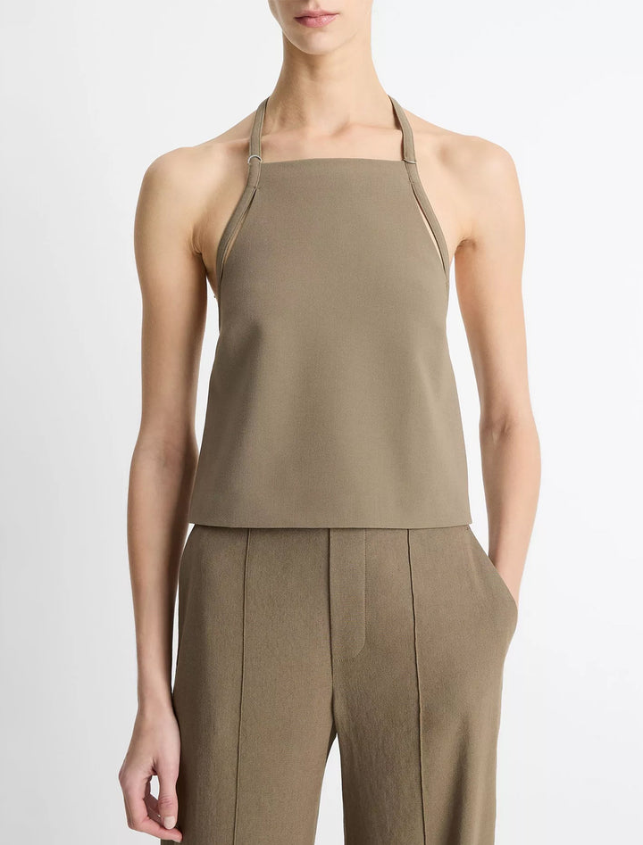 apron halter top in oak moss