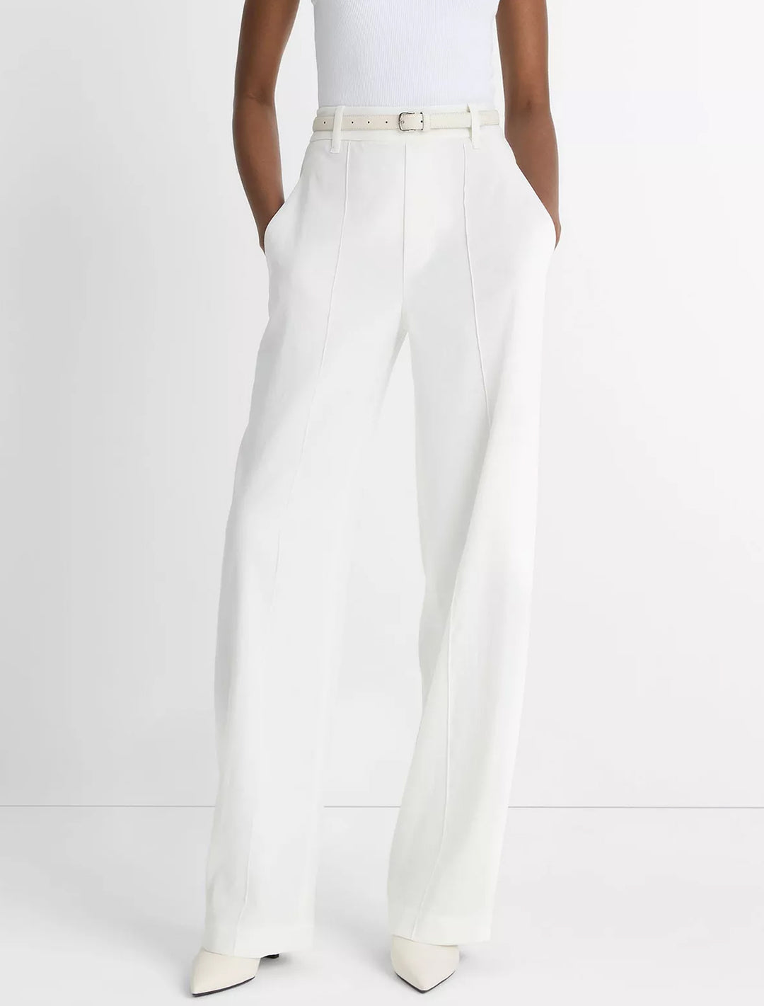 high rise pull on linen pant in off white