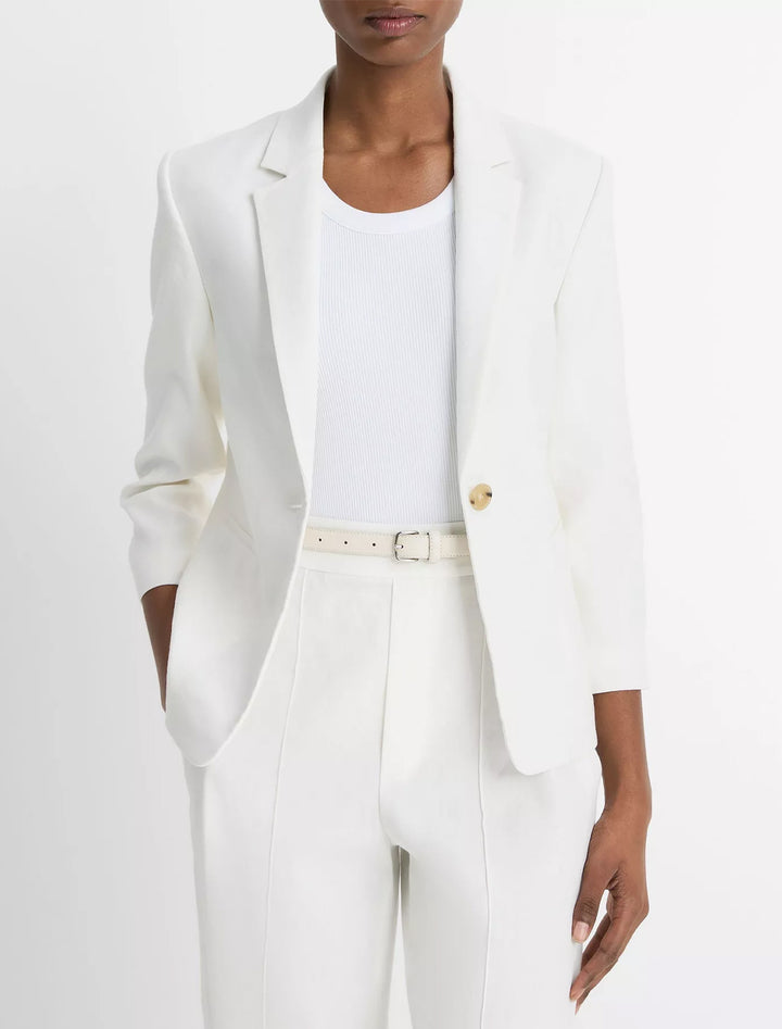 linen shrunken blazer in off white