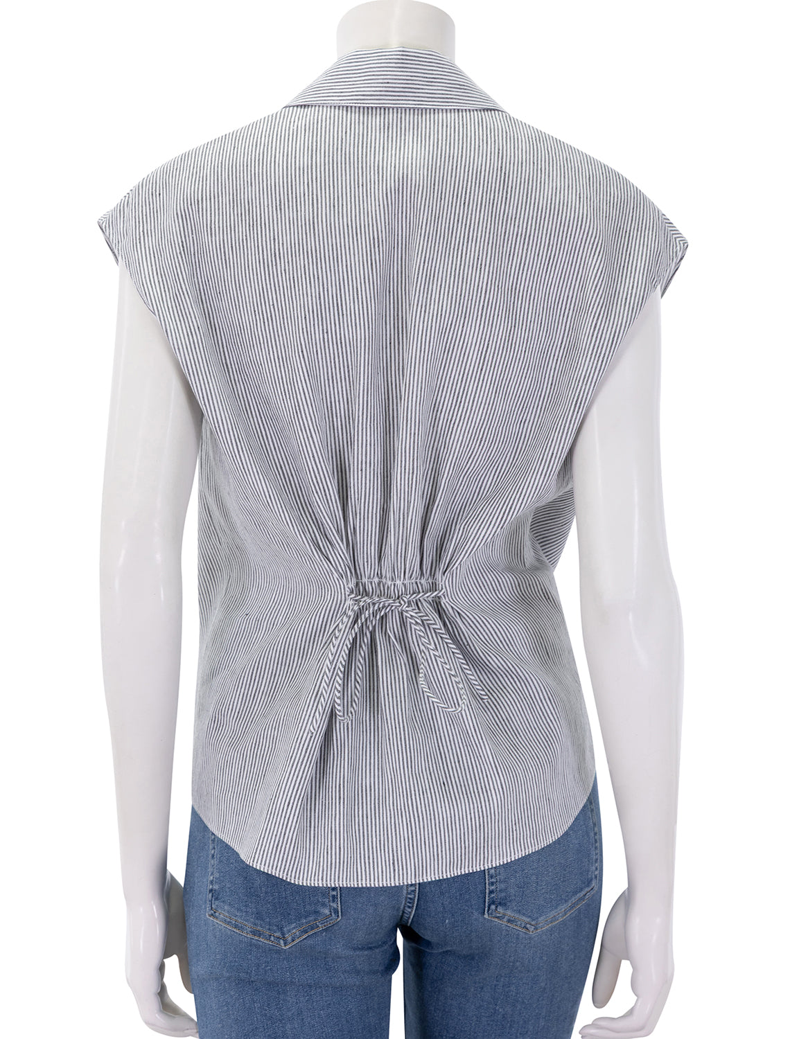 (取寄) ヴィンス レディース ストライプ キャップ スリーブ ブラウザ Vince women Ticking Stripe Cap Sleeve Blouse Iris Slate/Off-white ticking stripe cap sleeve blouse in iris slate and off white