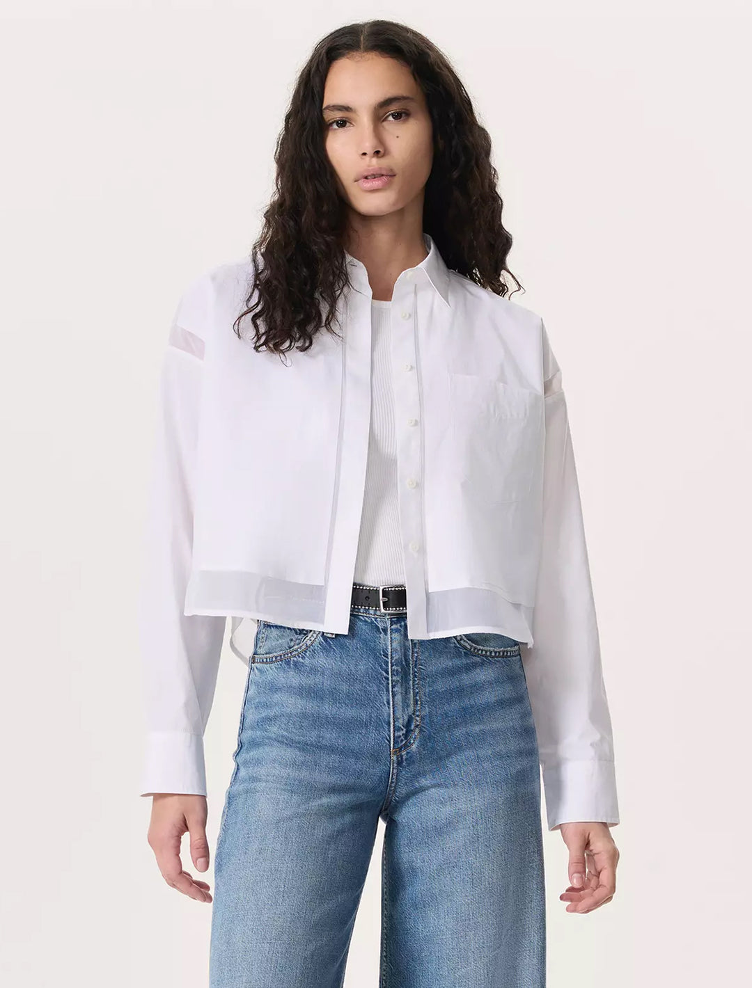 beatrice cropped combo shirt in white