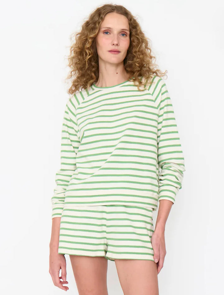 the eco cotton franny pullover in avocado stripe