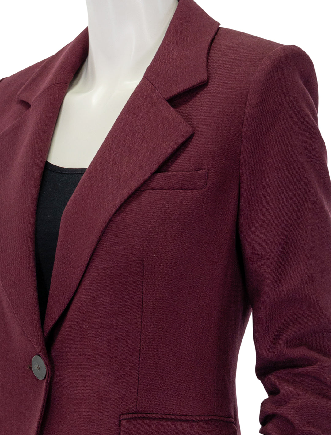 Close-up view of Veronica Beard's battista dickey jacket in port.