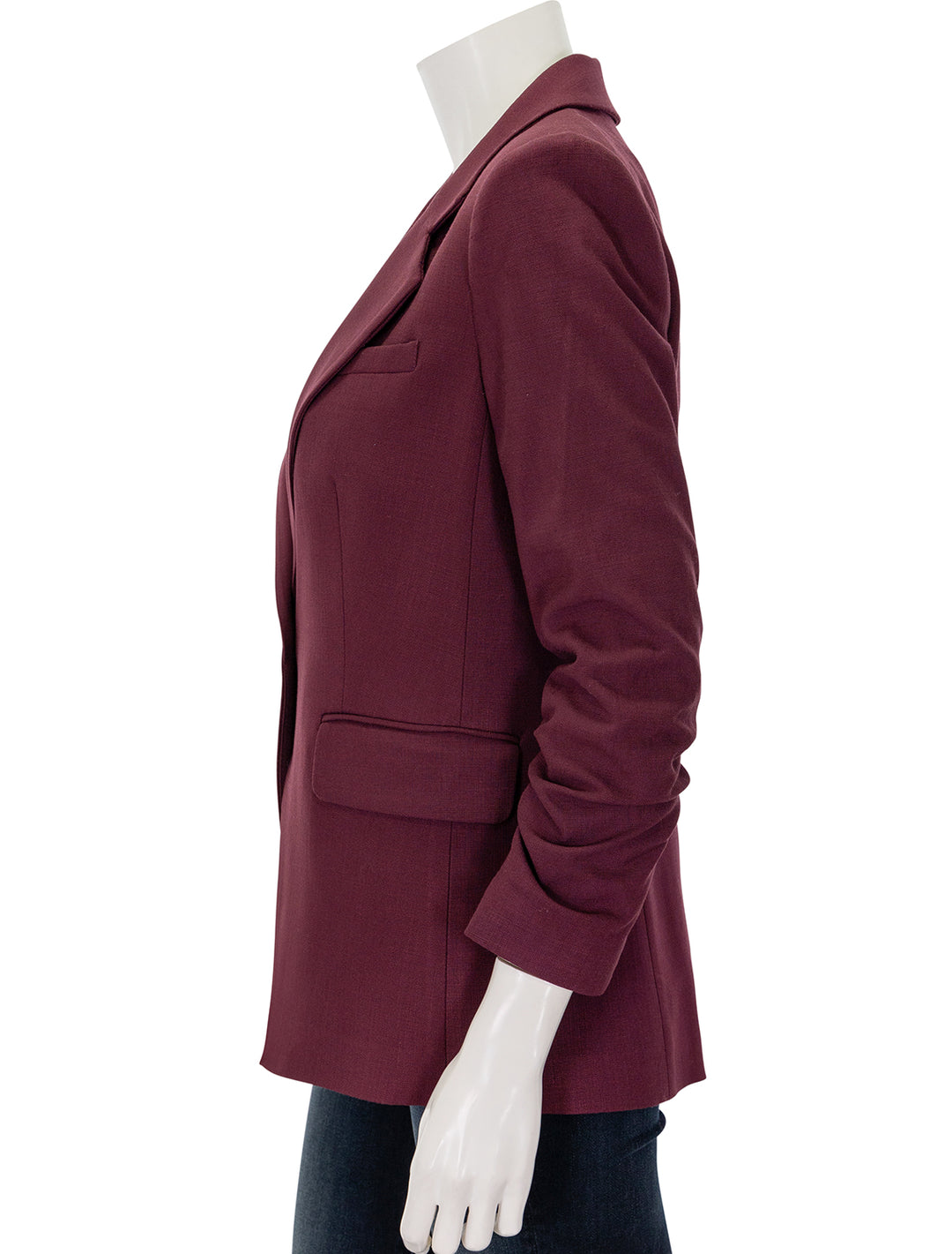 Side view of Veronica Beard's battista dickey jacket in port.