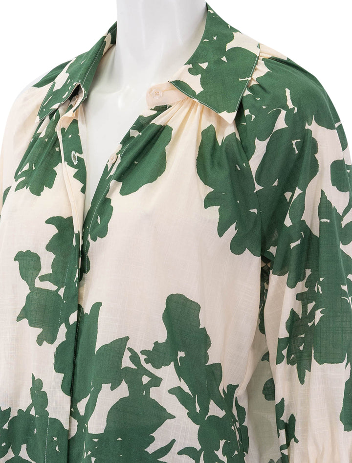 gathered shirt in green floral