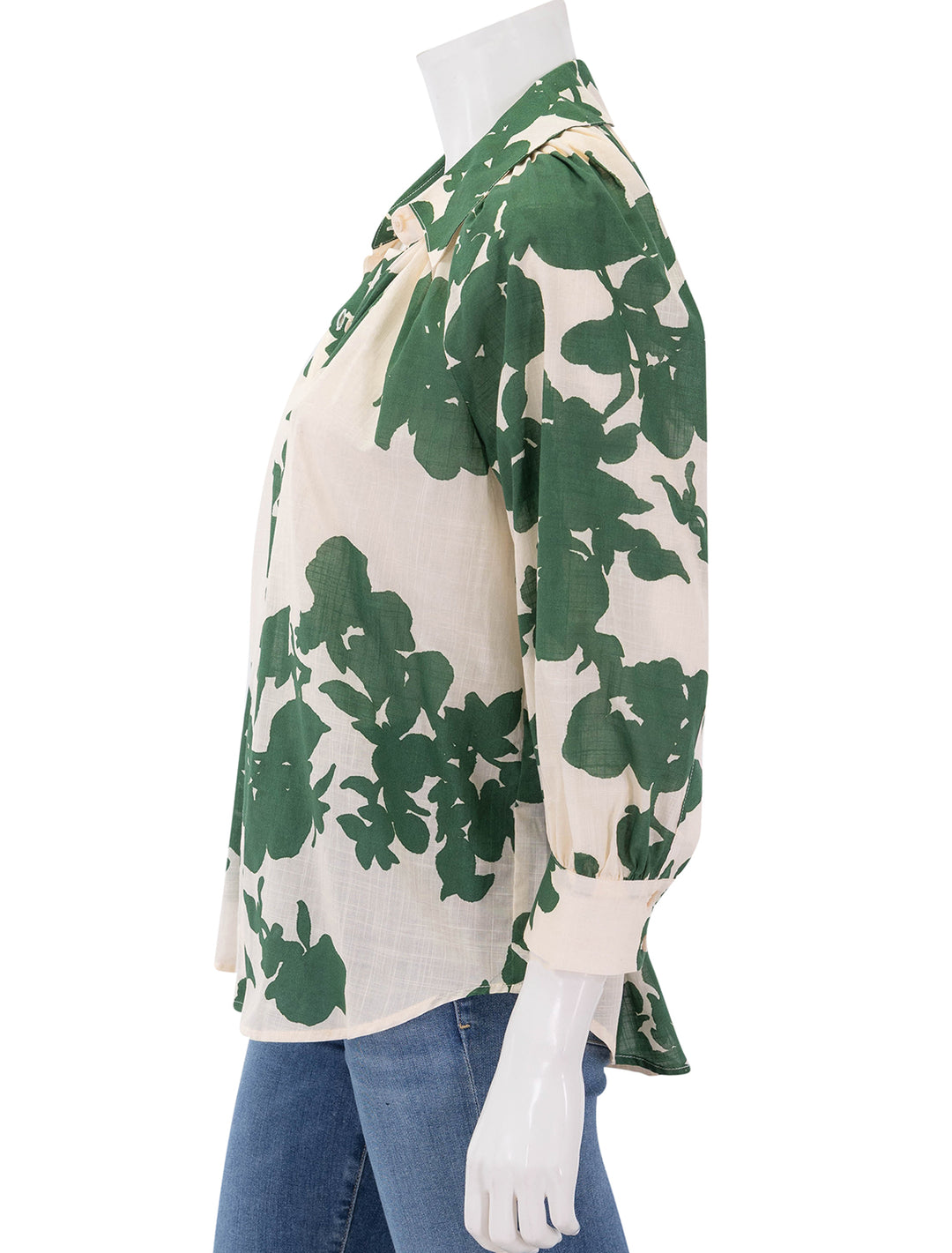 gathered shirt in green floral