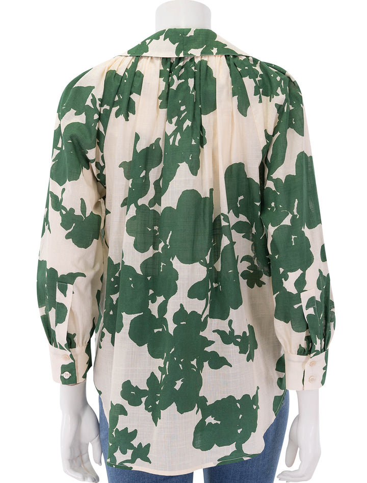 gathered shirt in green floral