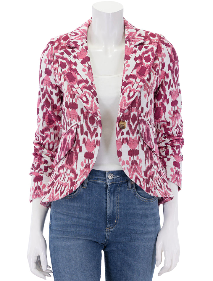 one button blazer in raspberry jacquard