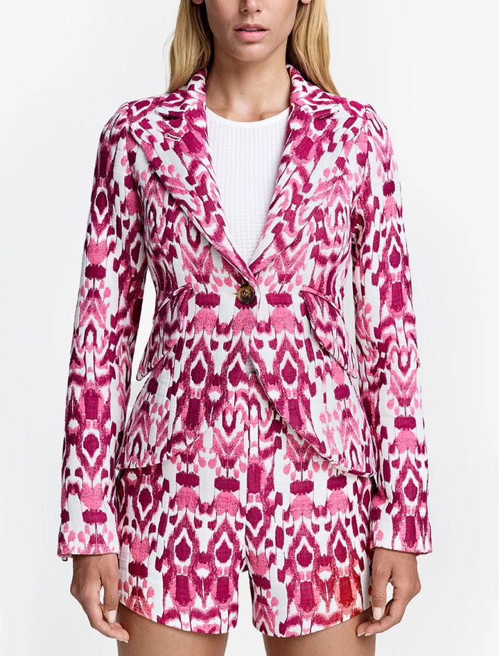 one button blazer in raspberry jacquard