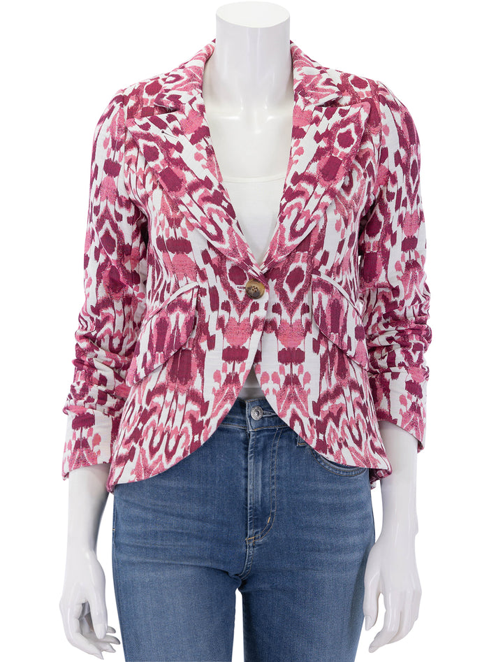 one button blazer in raspberry jacquard