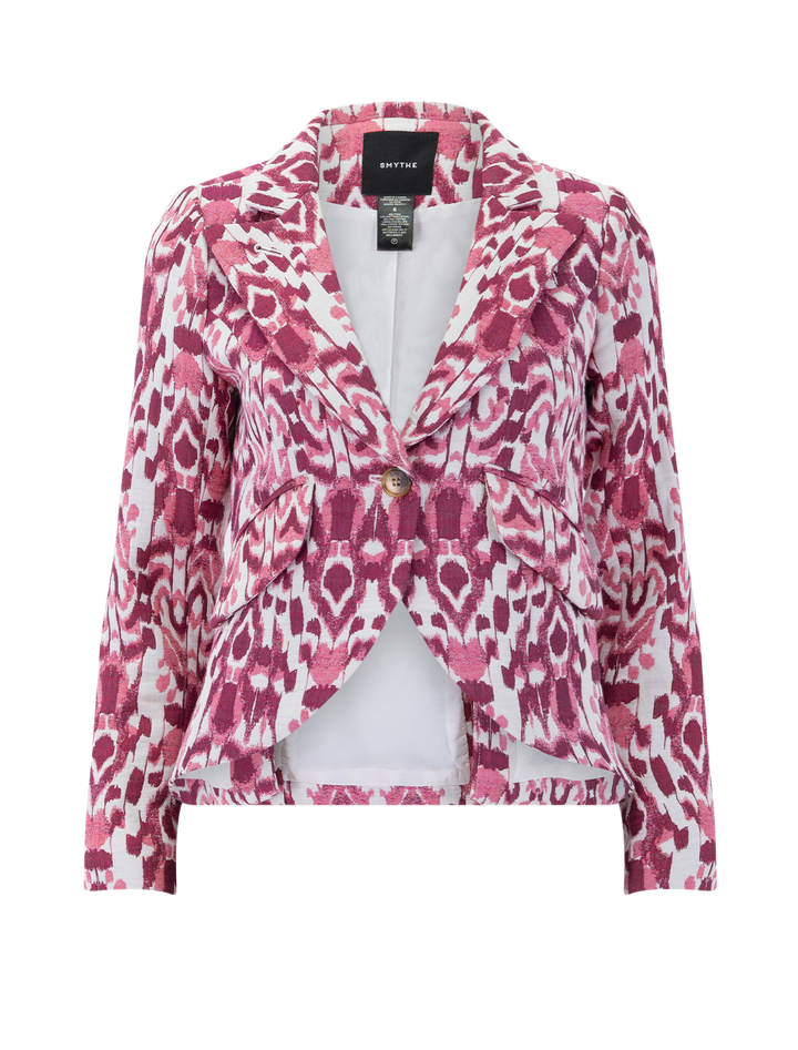 one button blazer in raspberry jacquard