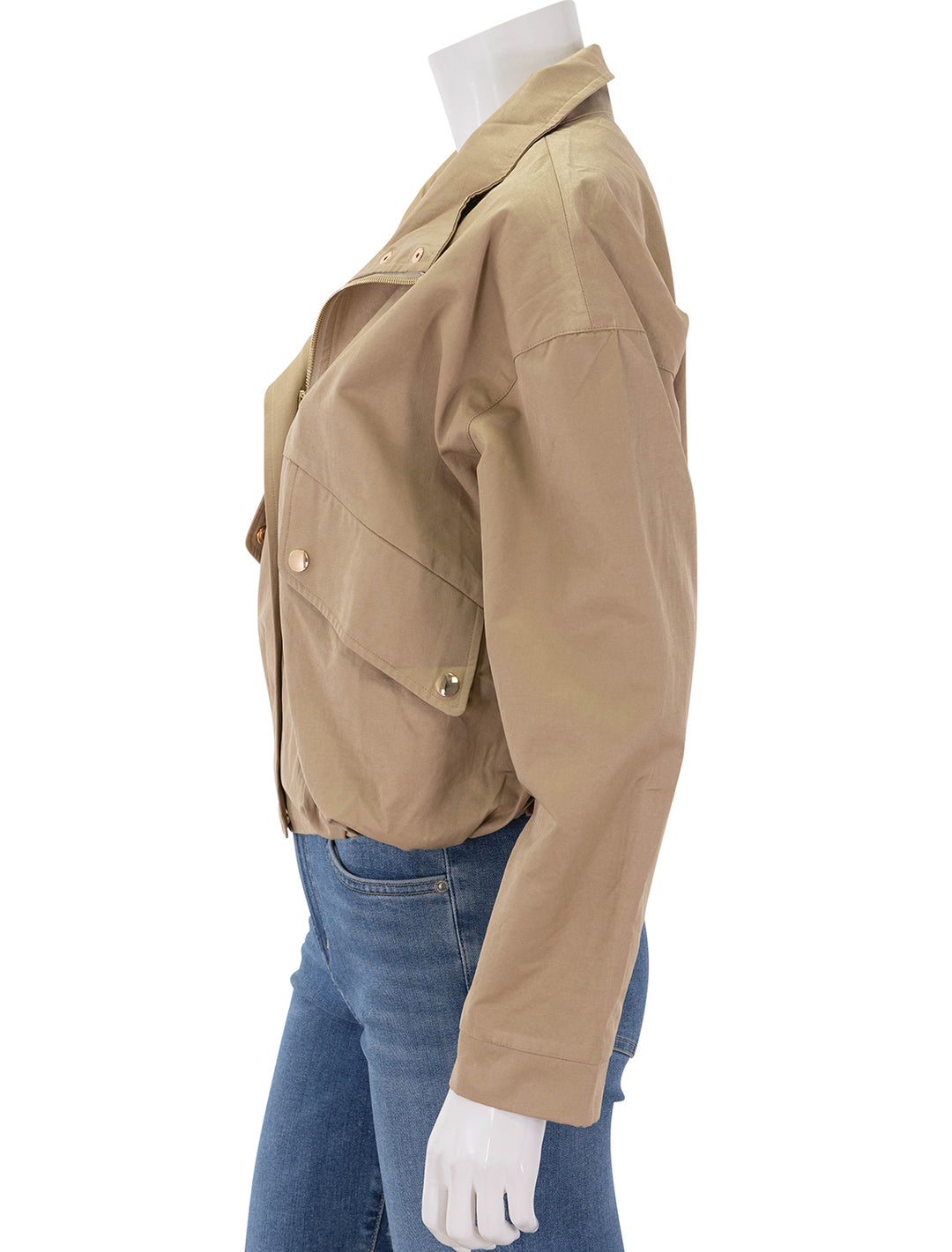 side view of eplo jacket in camel