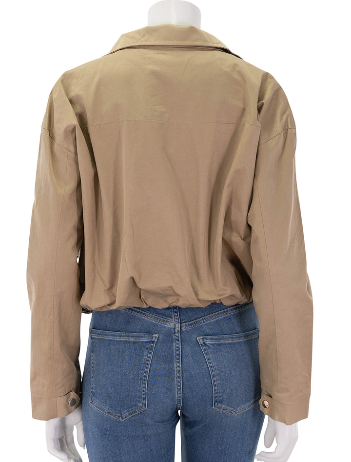 back view of eplo jacket in camel