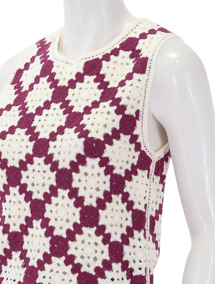 close up view of perida crochet top in prune